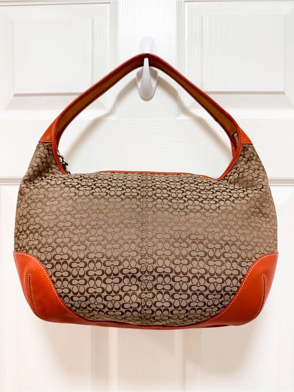 Coach Ergo Large Crescent Hobo Bag Brown Monogram Canvas Orange‎ Leather